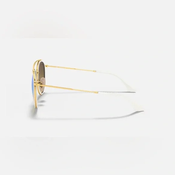 NWOT Ray-Ban Gold Frame Sunglasses with Blue Lenses - Picture 6 of 8